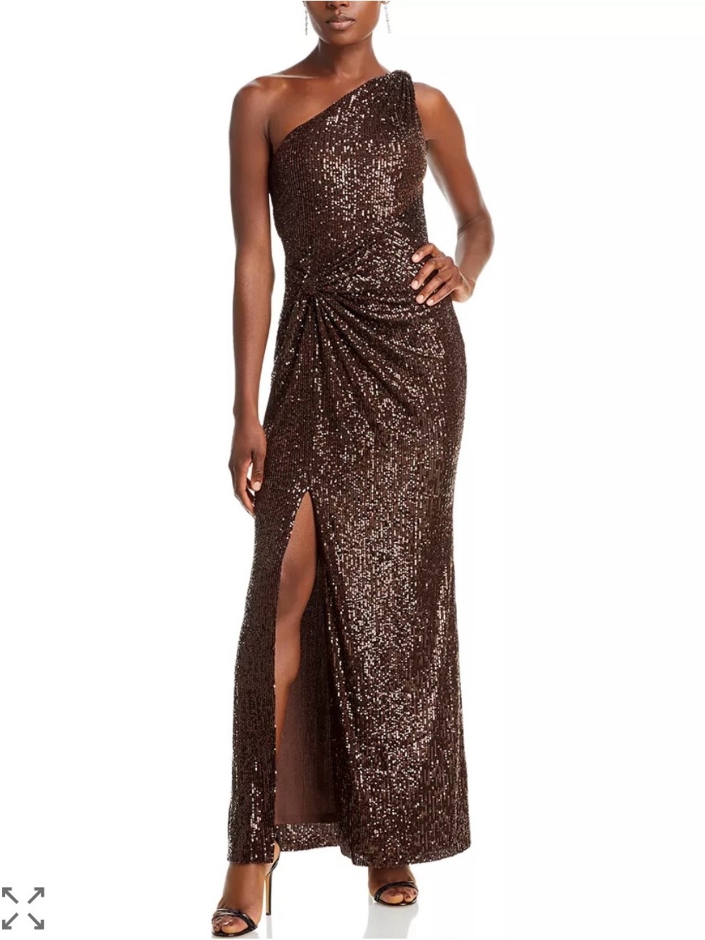 Eliza J One-Shoulder Brown Sequin Gown with Front Slit Size 14